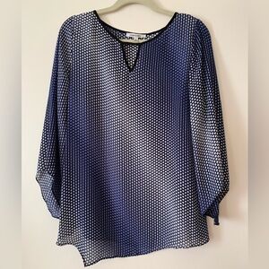 Quintessential Women Tunic Purple Dot Print Asymmetrical Semi Sheer 3/4 Sleeve M
